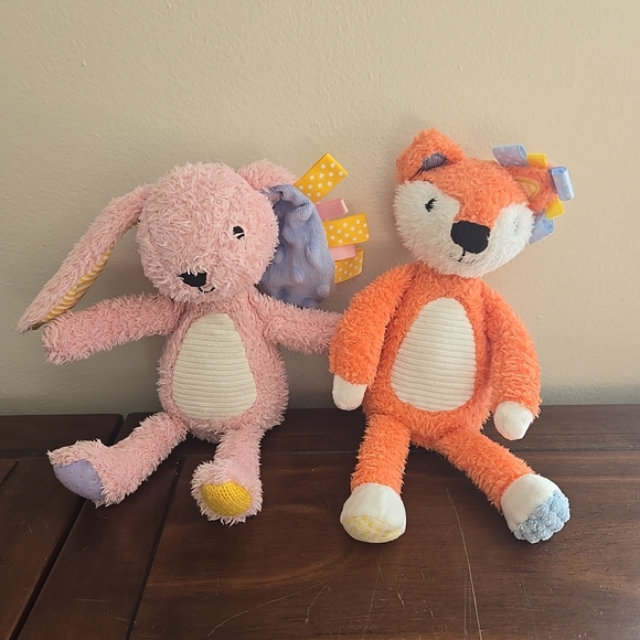 Cuddly Pink Bunny and Orange Fox Plush Set - Picture 1 of 5